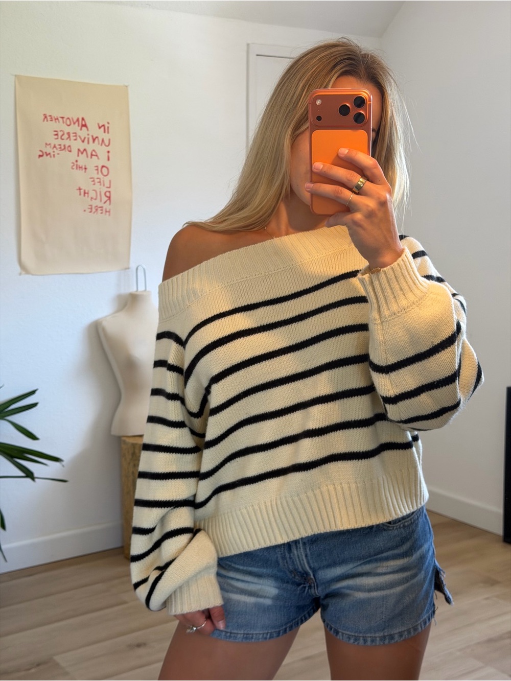 WeWoreWhat Off Shoulder Striped Knit Sweater Small